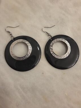 Silver Accent Dark Gray Circular Drop Earrings - Women Jewelry
